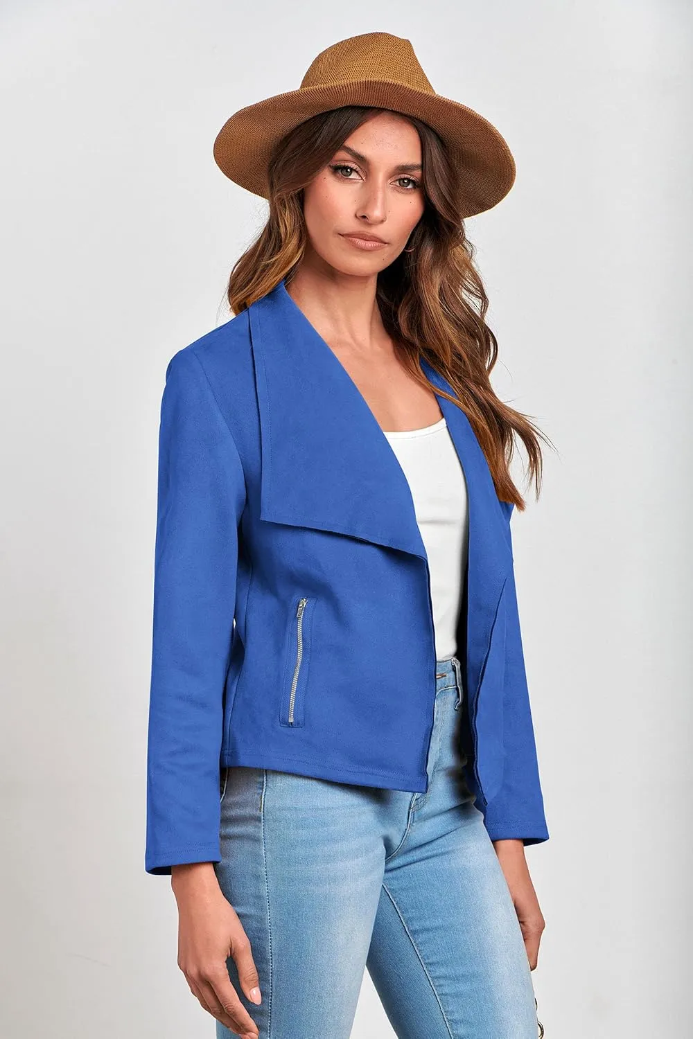 PRETTYGARDEN Women's Faux Suede Jackets 2025 Spring Fall Clothes Long Sleeve Open Front Cropped Coat Outwear