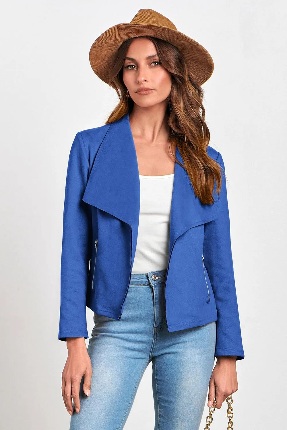 PRETTYGARDEN Women's Faux Suede Jackets 2025 Spring Fall Clothes Long Sleeve Open Front Cropped Coat Outwear