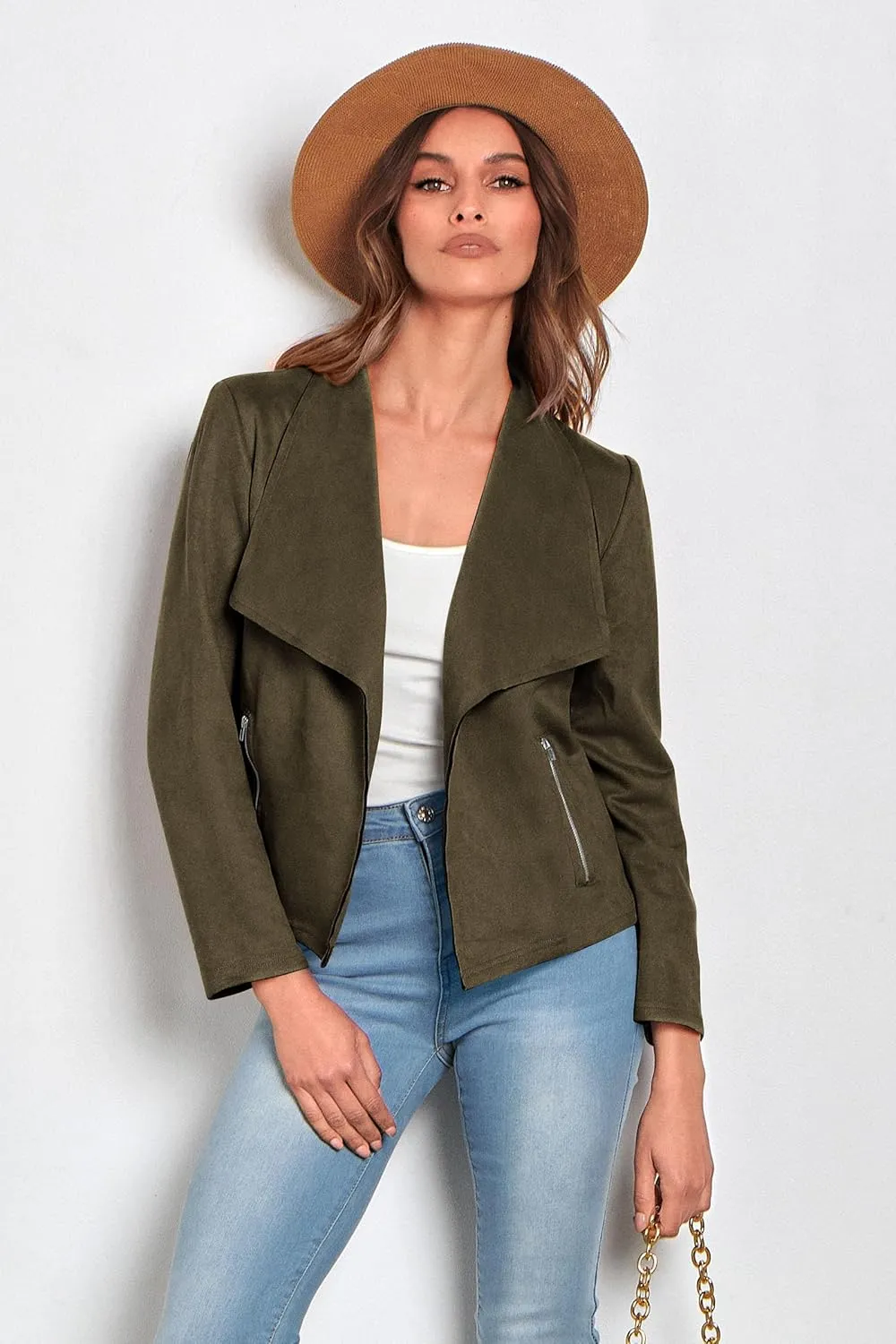 PRETTYGARDEN Women's Faux Suede Jackets 2025 Spring Fall Clothes Long Sleeve Open Front Cropped Coat Outwear