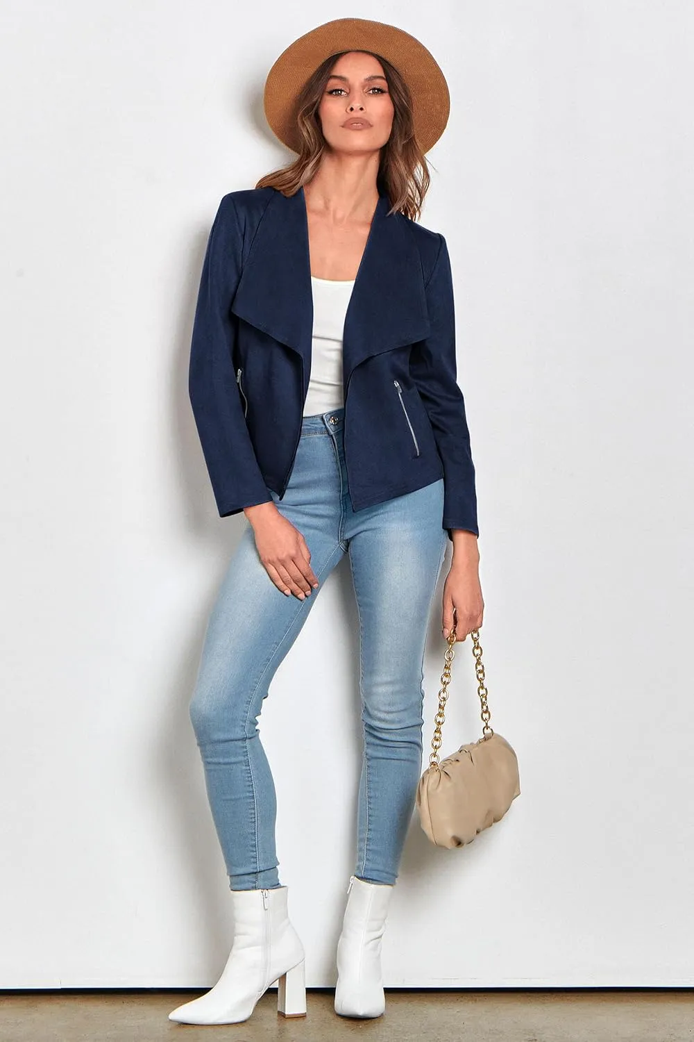 PRETTYGARDEN Women's Faux Suede Jackets 2025 Spring Fall Clothes Long Sleeve Open Front Cropped Coat Outwear