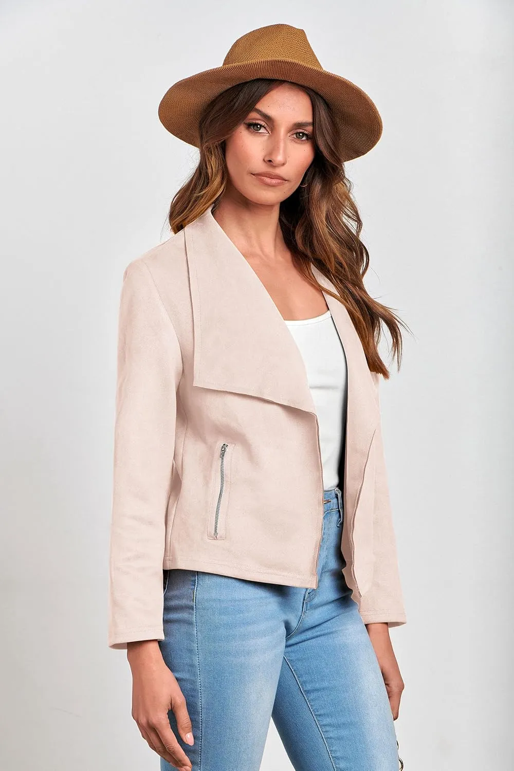 PRETTYGARDEN Women's Faux Suede Jackets 2025 Spring Fall Clothes Long Sleeve Open Front Cropped Coat Outwear