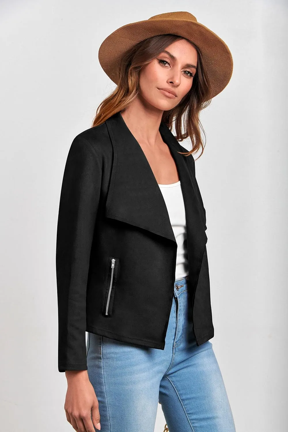 PRETTYGARDEN Women's Faux Suede Jackets 2025 Spring Fall Clothes Long Sleeve Open Front Cropped Coat Outwear