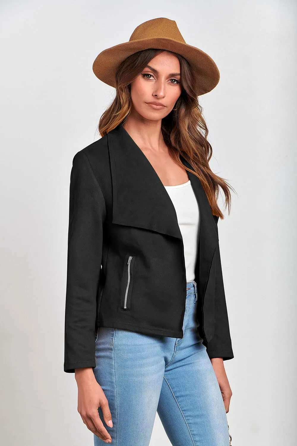 PRETTYGARDEN Women's Faux Suede Jackets 2025 Spring Fall Clothes Long Sleeve Open Front Cropped Coat Outwear