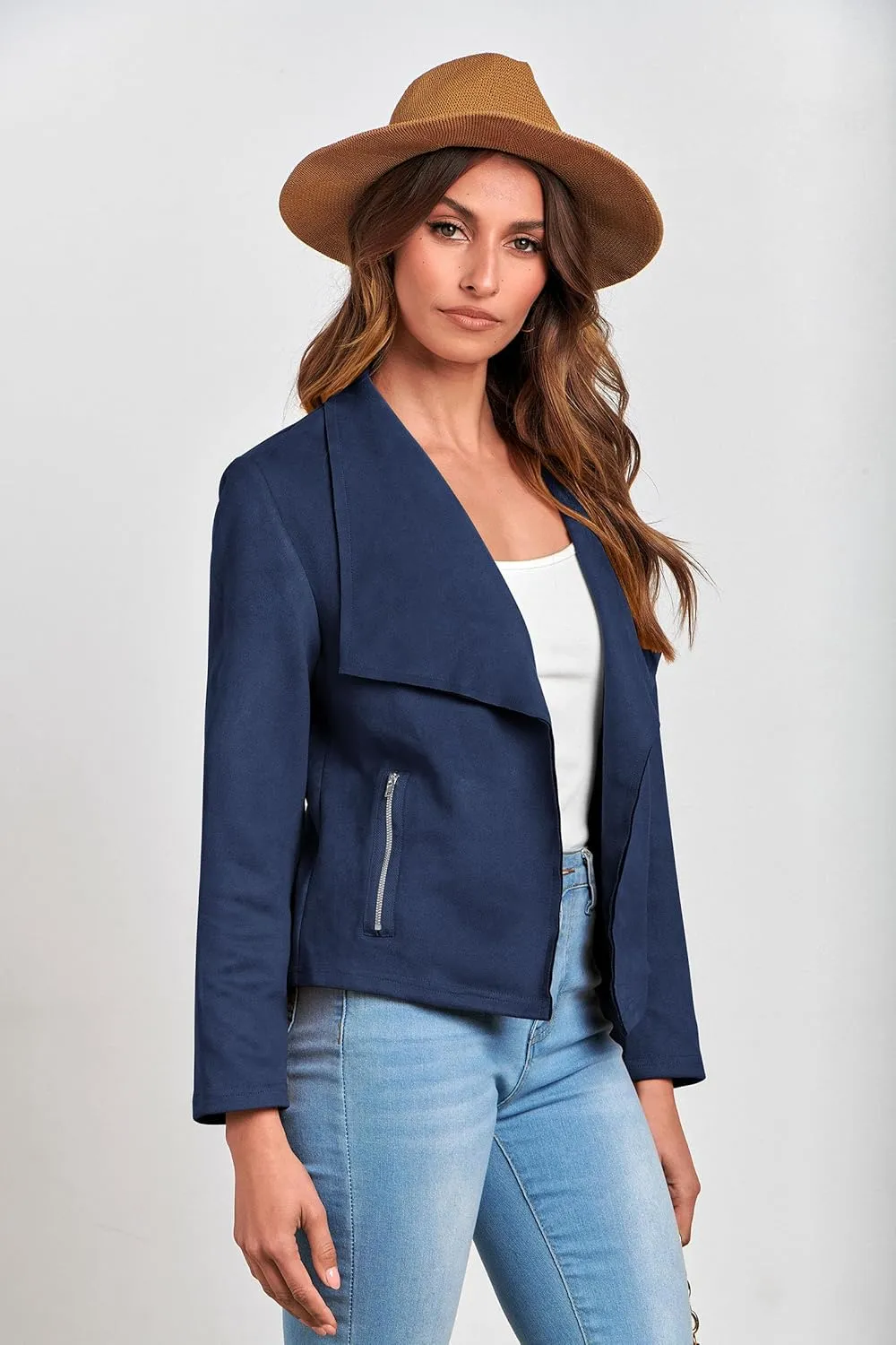 PRETTYGARDEN Women's Faux Suede Jackets 2025 Spring Fall Clothes Long Sleeve Open Front Cropped Coat Outwear