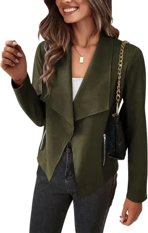 PRETTYGARDEN Women's Faux Suede Jackets 2025 Spring Fall Clothes Long Sleeve Open Front Cropped Coat Outwear