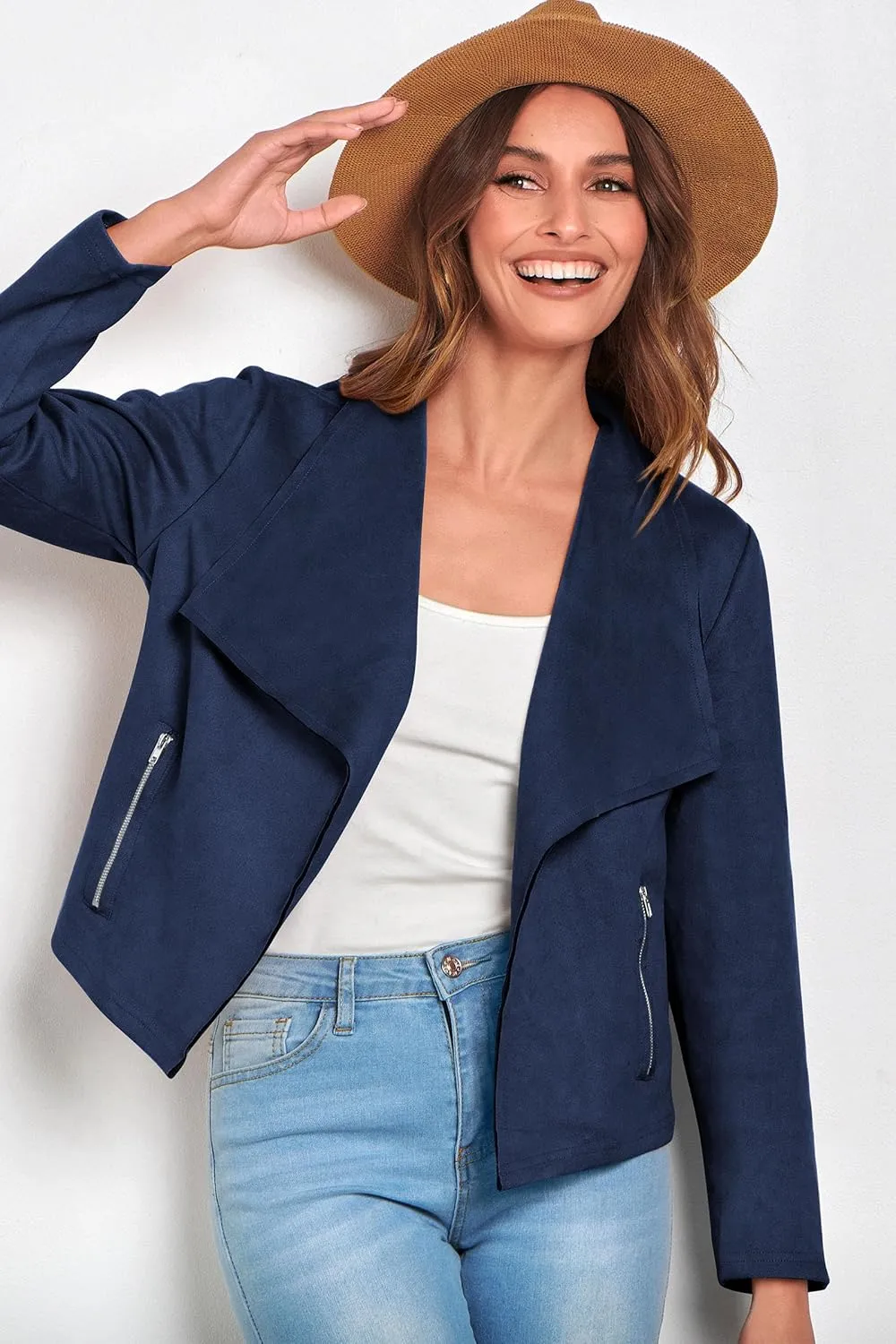 PRETTYGARDEN Women's Faux Suede Jackets 2025 Spring Fall Clothes Long Sleeve Open Front Cropped Coat Outwear