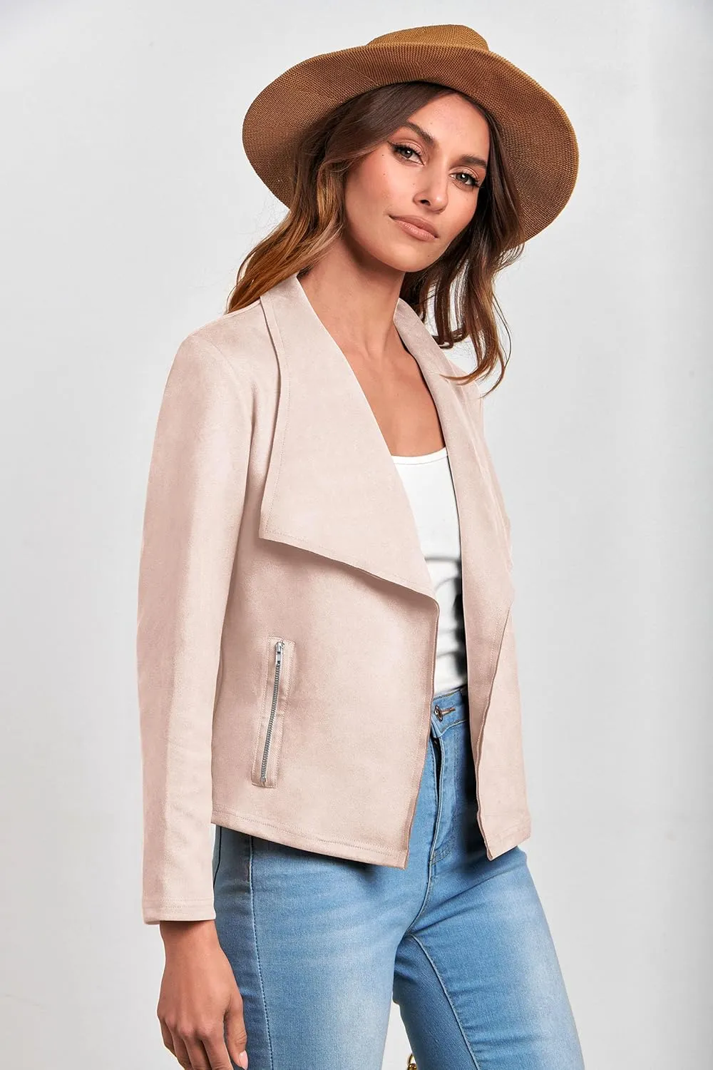 PRETTYGARDEN Women's Faux Suede Jackets 2025 Spring Fall Clothes Long Sleeve Open Front Cropped Coat Outwear