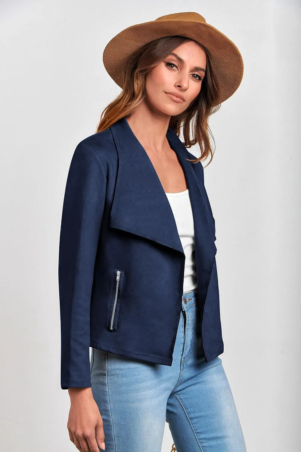 PRETTYGARDEN Women's Faux Suede Jackets 2025 Spring Fall Clothes Long Sleeve Open Front Cropped Coat Outwear