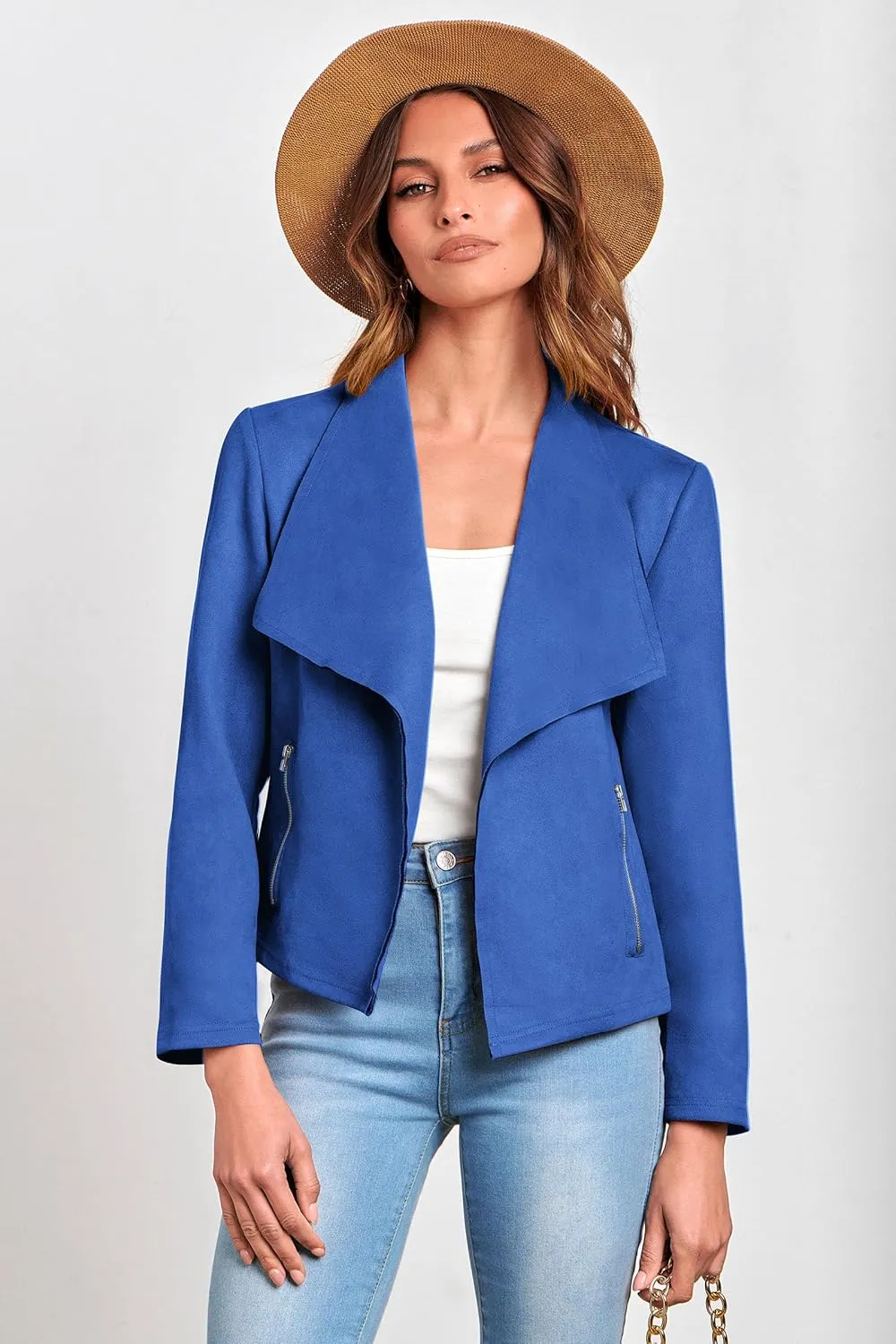 PRETTYGARDEN Women's Faux Suede Jackets 2025 Spring Fall Clothes Long Sleeve Open Front Cropped Coat Outwear
