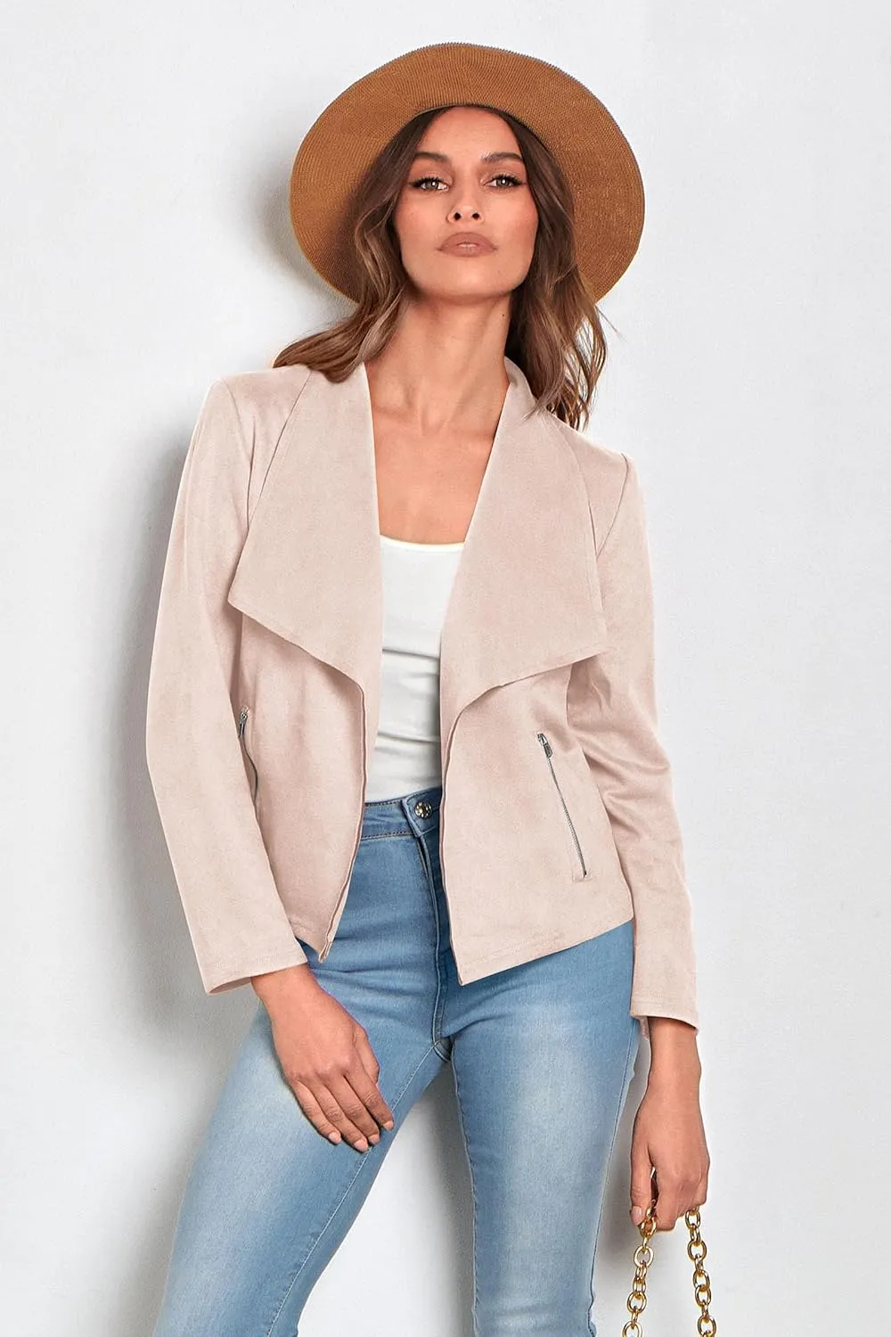 PRETTYGARDEN Women's Faux Suede Jackets 2025 Spring Fall Clothes Long Sleeve Open Front Cropped Coat Outwear