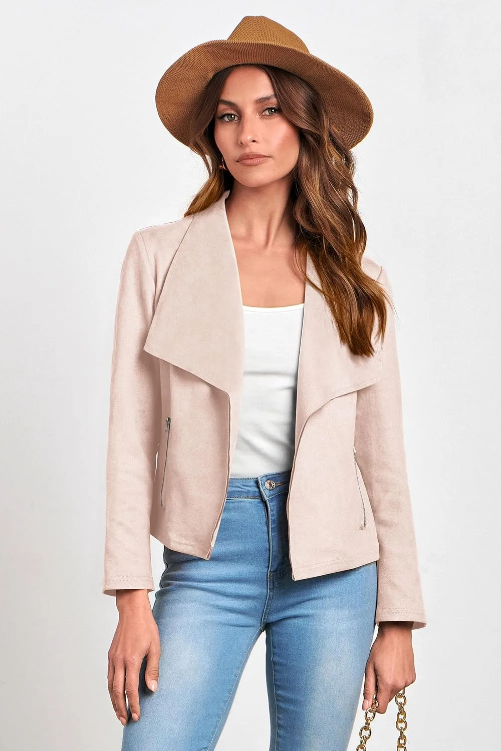 PRETTYGARDEN Women's Faux Suede Jackets 2025 Spring Fall Clothes Long Sleeve Open Front Cropped Coat Outwear
