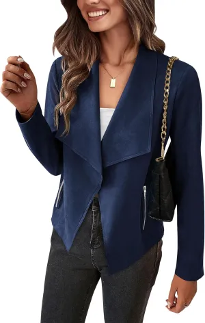 PRETTYGARDEN Women's Faux Suede Jackets 2025 Spring Fall Clothes Long Sleeve Open Front Cropped Coat Outwear