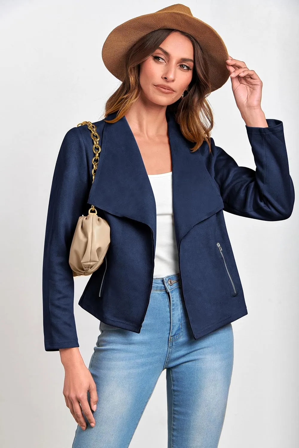 PRETTYGARDEN Women's Faux Suede Jackets 2025 Spring Fall Clothes Long Sleeve Open Front Cropped Coat Outwear
