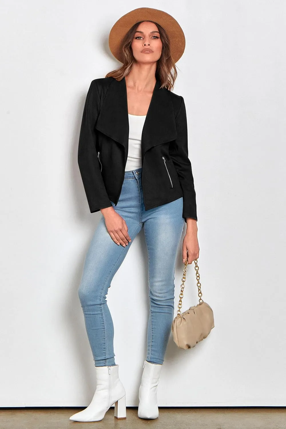 PRETTYGARDEN Women's Faux Suede Jackets 2025 Spring Fall Clothes Long Sleeve Open Front Cropped Coat Outwear