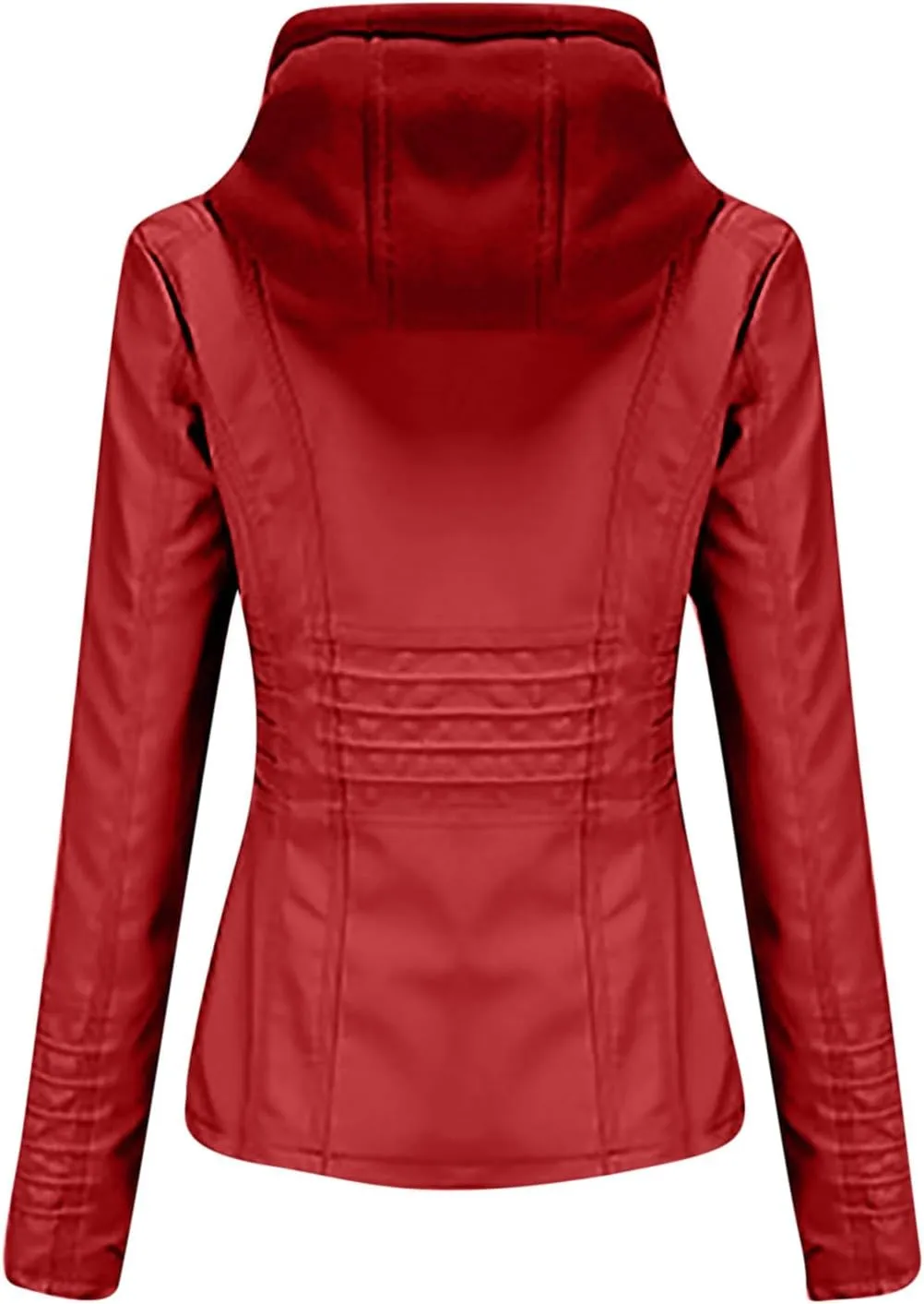 PU Faux Leather Jacket Women Motorcycle Coat for Biker with Removable Hood Plus Size Full Zip Jackets Winter Outfits