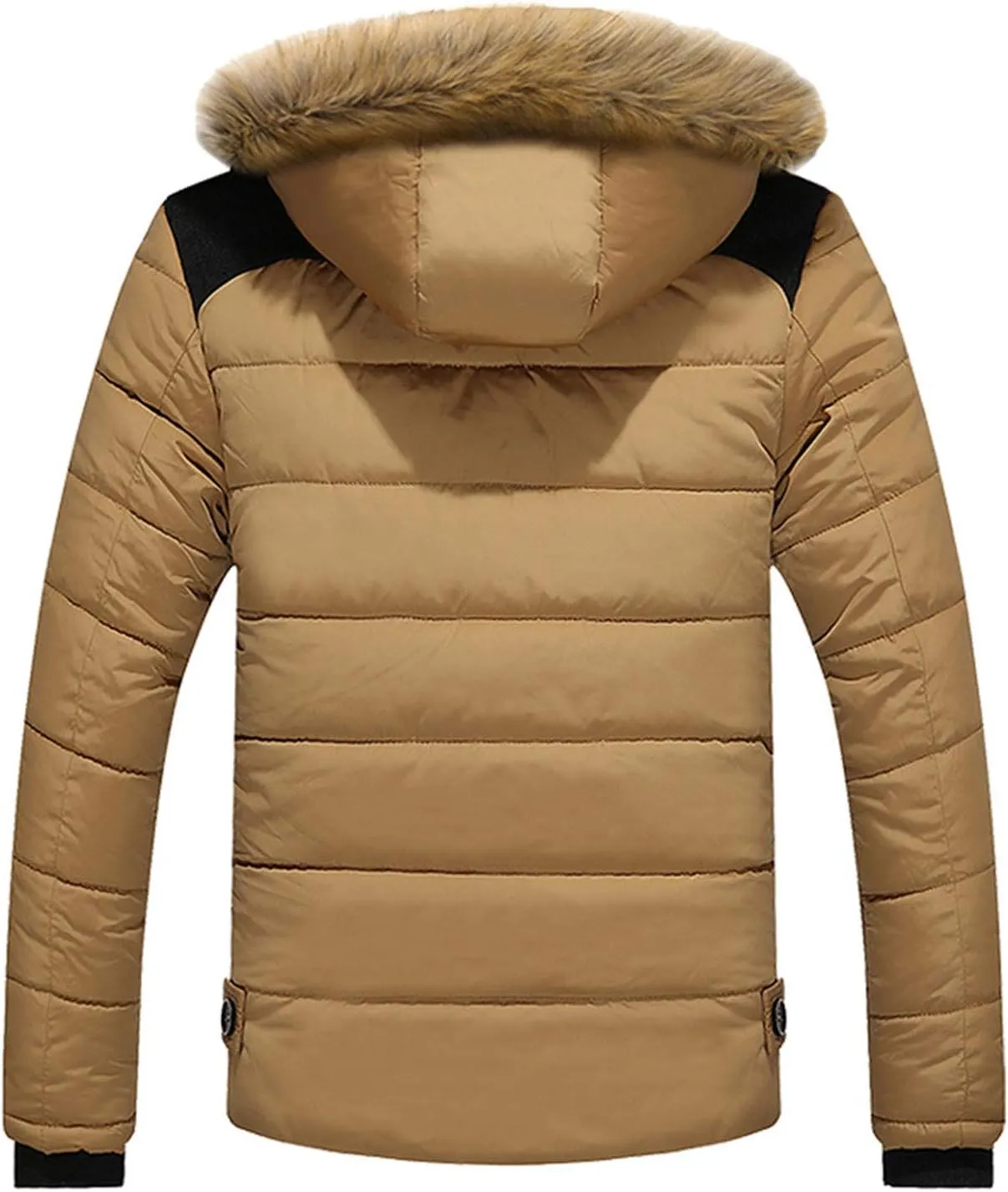 Puffer Jacket Men Fur Hood Winter Coat Zip up Padded Coat Warm Down Jacket Quilted Insulated Jacket Thermal Outwear