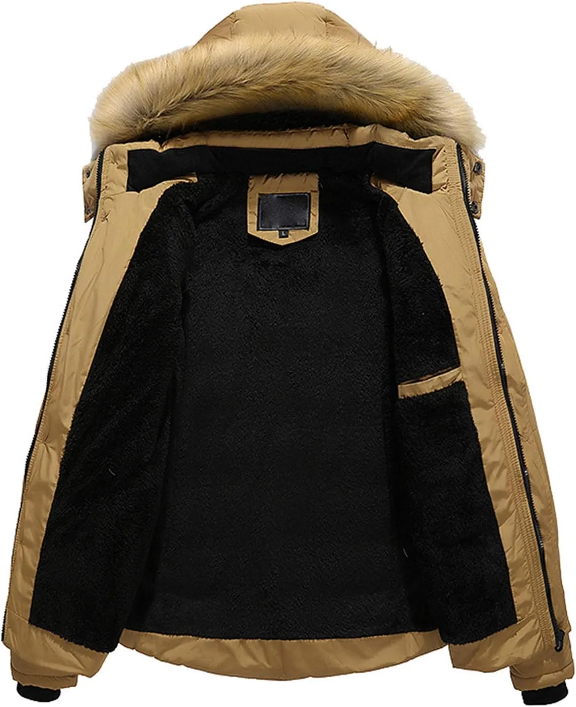 Puffer Jacket Men Fur Hood Winter Coat Zip up Padded Coat Warm Down Jacket Quilted Insulated Jacket Thermal Outwear