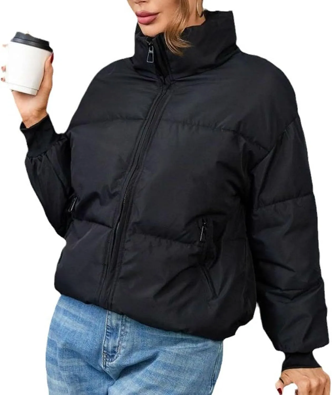 Puffer Jacket Womens 2024 Winter Warm Coat Lightweight Packable Down Jacket Trendy Stand Collar Zipper Outwear