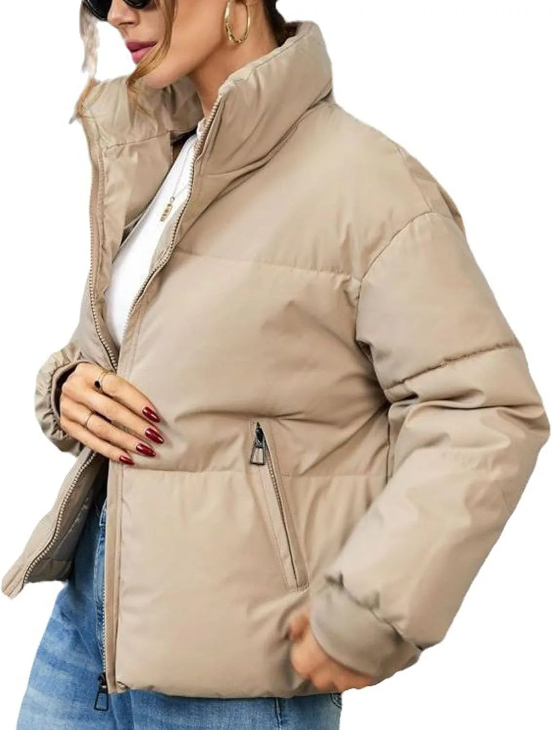 Puffer Jacket Womens 2024 Winter Warm Coat Lightweight Packable Down Jacket Trendy Stand Collar Zipper Outwear