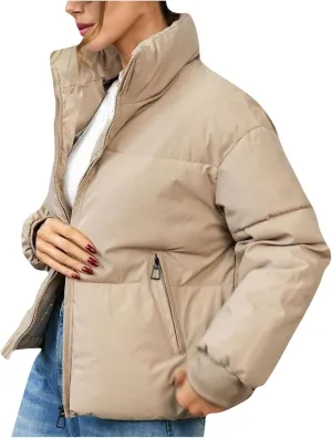 Puffer Jacket Womens 2024 Winter Warm Coat Lightweight Packable Down Jacket Trendy Stand Collar Zipper Outwear