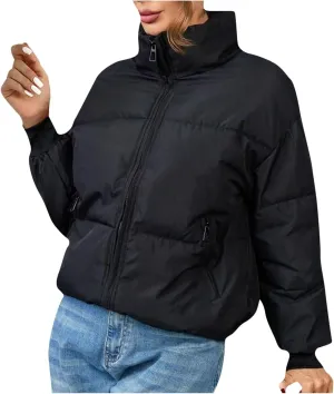 Puffer Jacket Womens 2024 Winter Warm Coat Lightweight Packable Down Jacket Trendy Stand Collar Zipper Outwear
