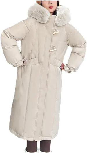 Puffer Jackets for Women Winter Warm Long Jackets Fashion Fuzzy Hooded Windproof Down Coats Zip up Quilted Outerwear