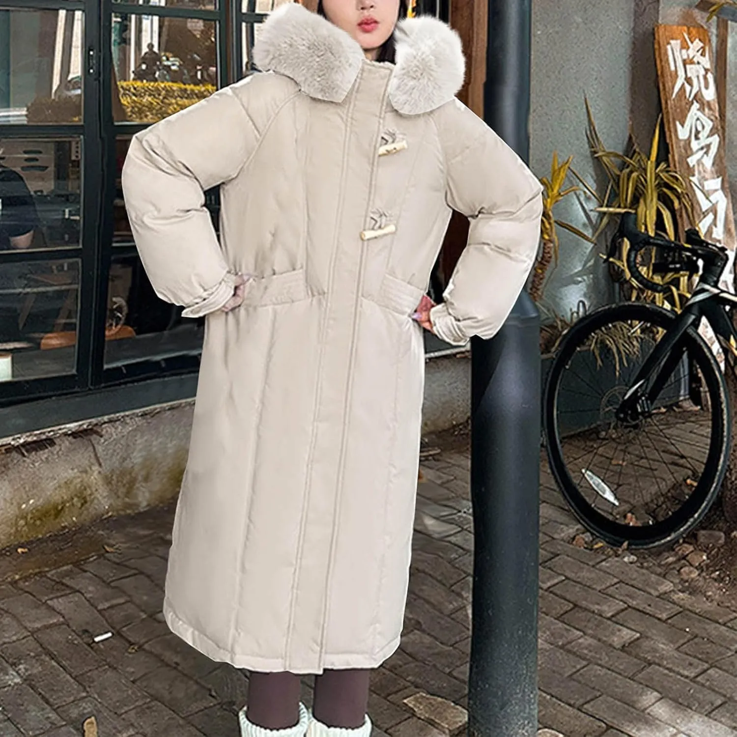 Puffer Jackets for Women Winter Warm Long Jackets Fashion Fuzzy Hooded Windproof Down Coats Zip up Quilted Outerwear