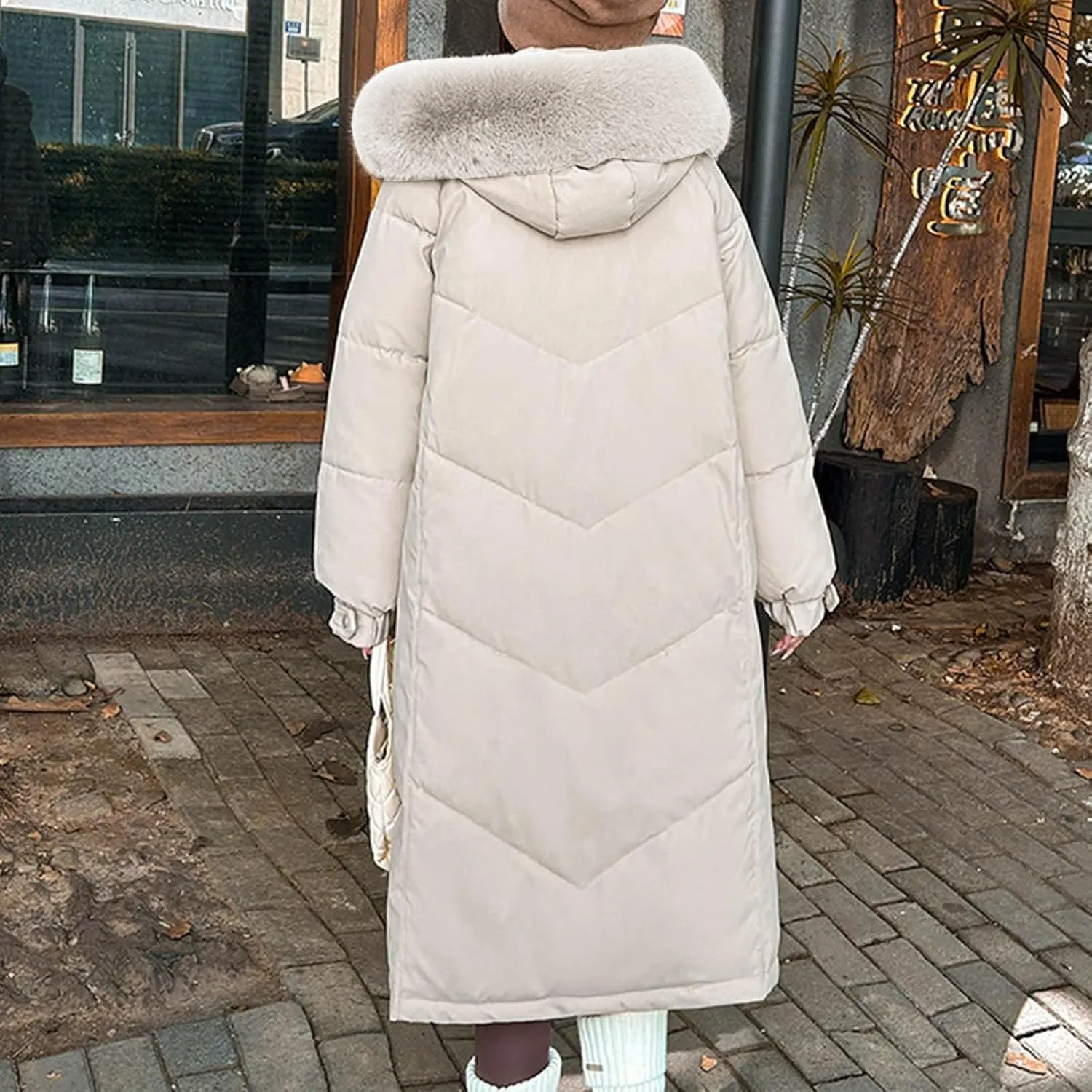 Puffer Jackets for Women Winter Warm Long Jackets Fashion Fuzzy Hooded Windproof Down Coats Zip up Quilted Outerwear