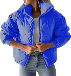 Quilted Jackets for Women 2024 Zip up Puffer Jacket Padded Down Jacket Warm Insulated Jackets Thermal Winter Coat