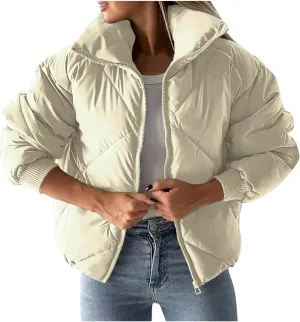 Quilted Jackets for Women 2024 Zip up Puffer Jacket Padded Down Jacket Warm Insulated Jackets Thermal Winter Coat