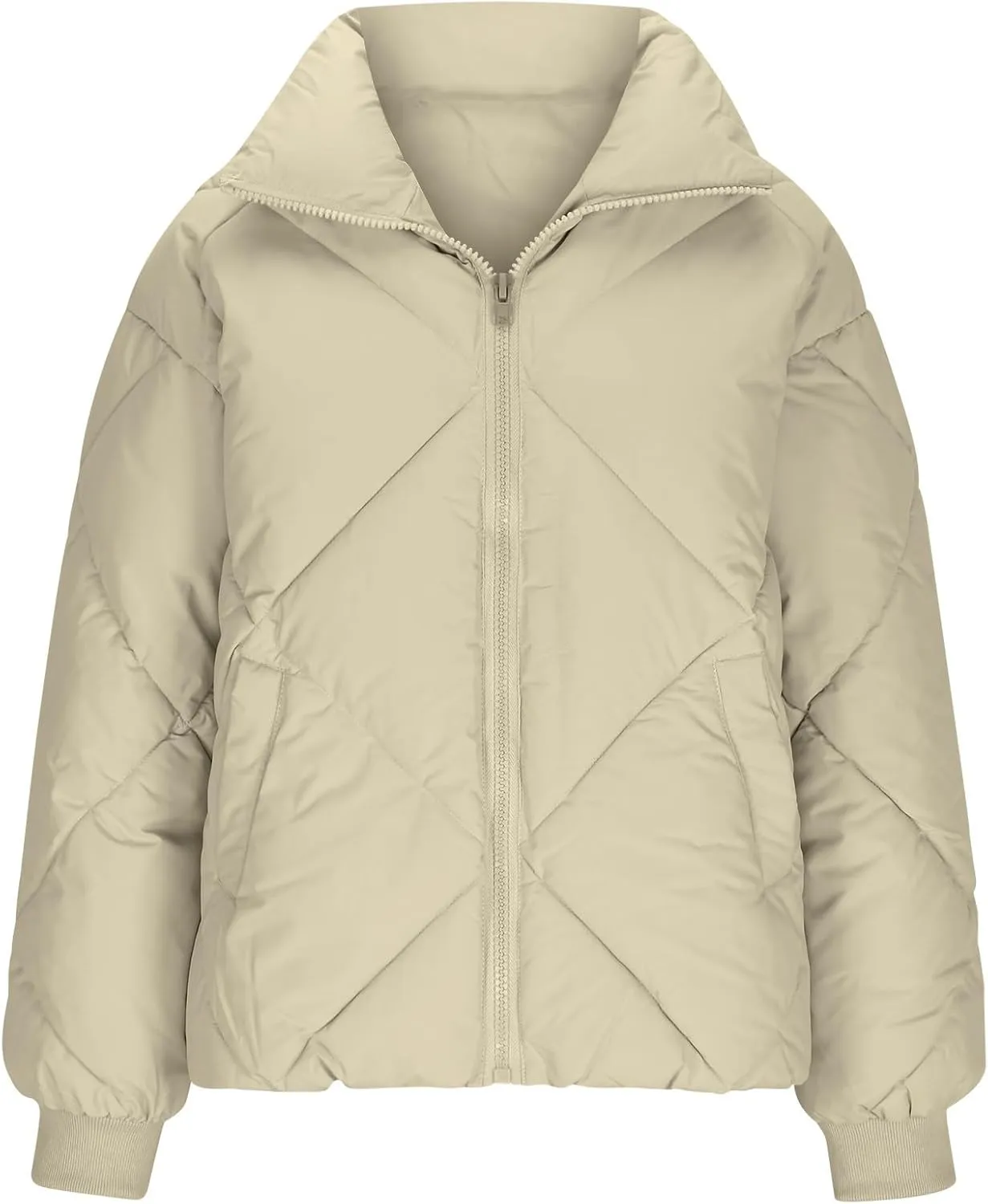 Quilted Jackets for Women 2024 Zip up Puffer Jacket Padded Down Jacket Warm Insulated Jackets Thermal Winter Coat