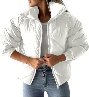 Quilted Jackets for Women 2024 Zip up Puffer Jacket Padded Down Jacket Warm Insulated Jackets Thermal Winter Coat