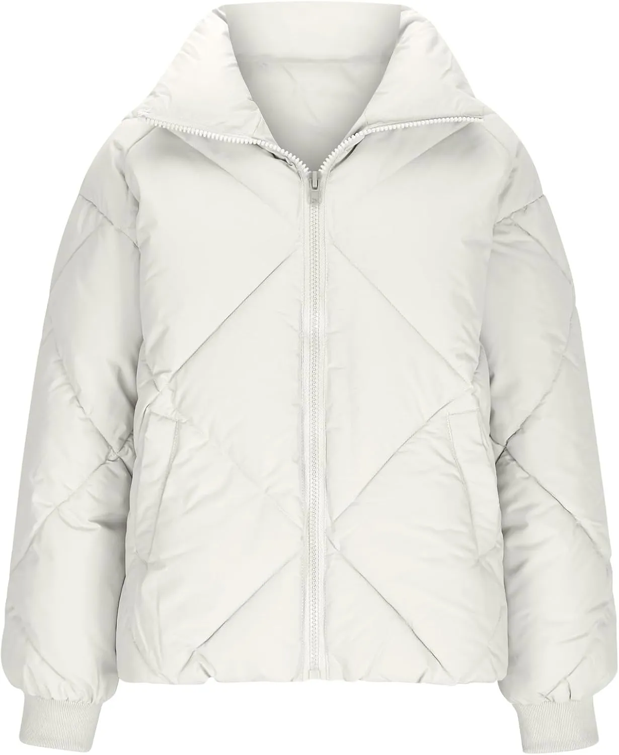 Quilted Jackets for Women 2024 Zip up Puffer Jacket Padded Down Jacket Warm Insulated Jackets Thermal Winter Coat