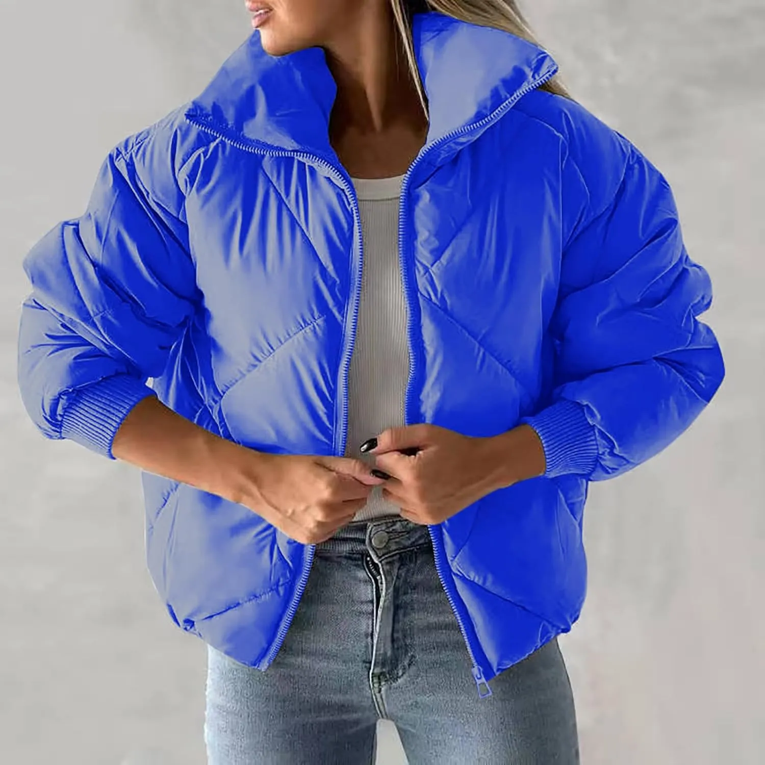 Quilted Jackets for Women 2024 Zip up Puffer Jacket Padded Down Jacket Warm Insulated Jackets Thermal Winter Coat
