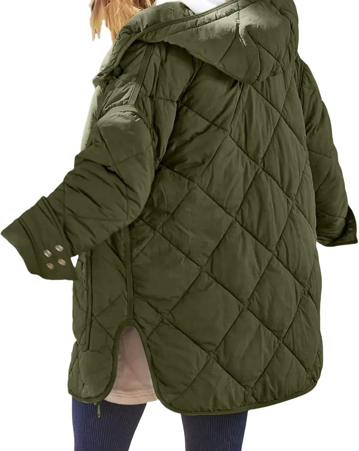 Quilted Jackets for Women Lightweight Puffer Jacket Hooded Long Sleeve Zip Up Winter Coat Dolman Warm Outwear Pockets