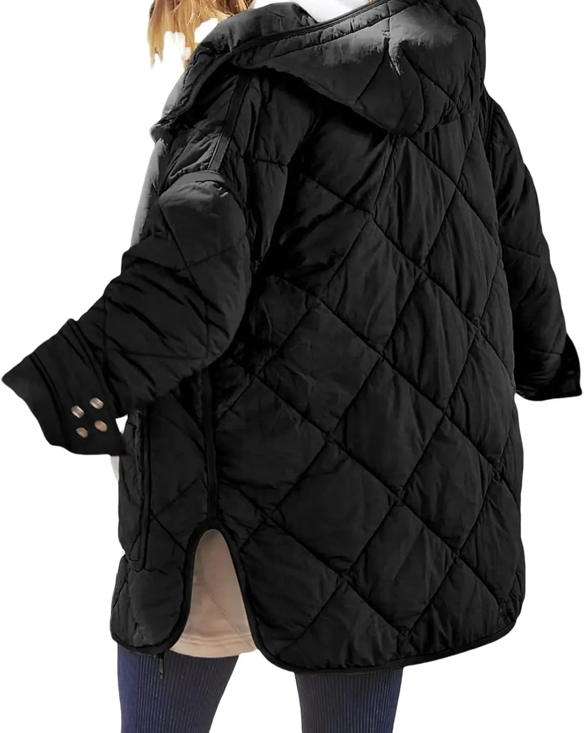 Quilted Jackets for Women Lightweight Puffer Jacket Hooded Long Sleeve Zip Up Winter Coat Dolman Warm Outwear Pockets