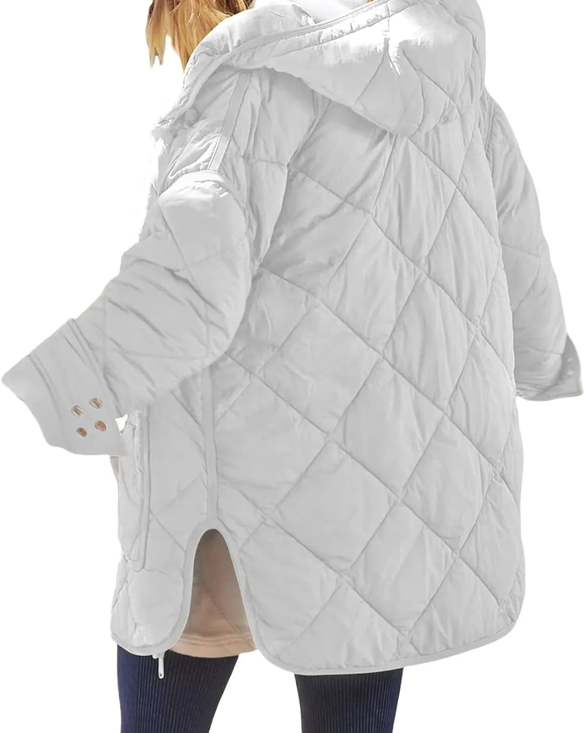 Quilted Jackets for Women Lightweight Puffer Jacket Hooded Long Sleeve Zip Up Winter Coat Dolman Warm Outwear Pockets