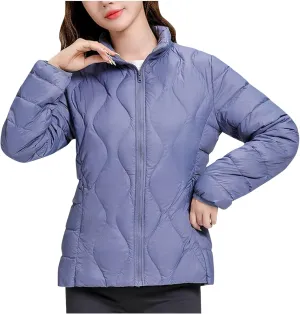Quilted Lightweight Jackets for Women Plus Size Short Puffer Coats Stand Collar Zipper Down Jacket for Fall Winter