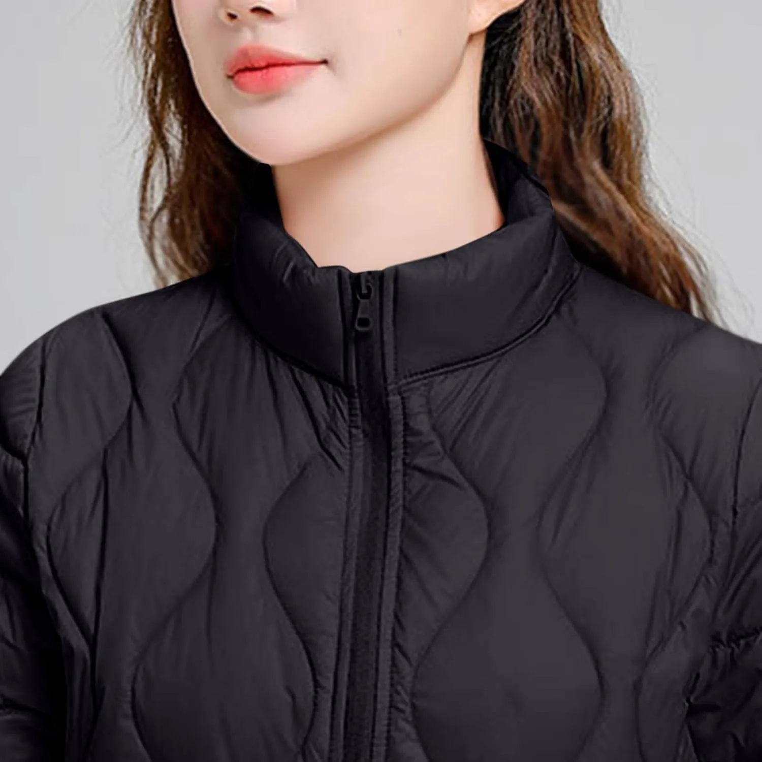 Quilted Lightweight Jackets for Women Plus Size Short Puffer Coats Stand Collar Zipper Down Jacket for Fall Winter