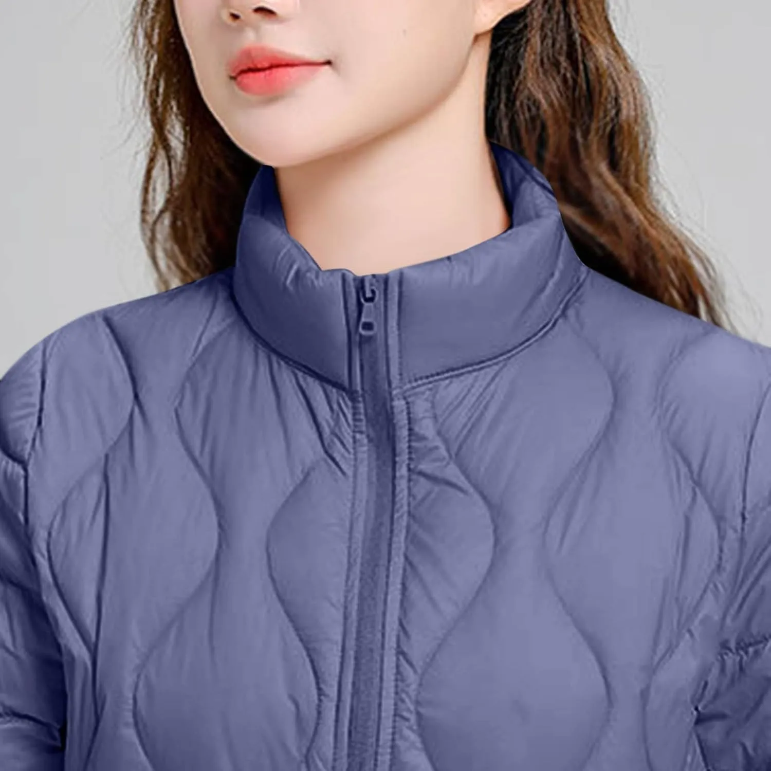 Quilted Lightweight Jackets for Women Plus Size Short Puffer Coats Stand Collar Zipper Down Jacket for Fall Winter
