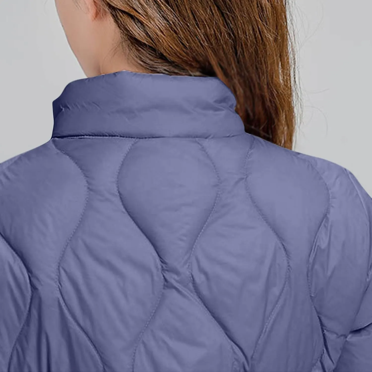 Quilted Lightweight Jackets for Women Plus Size Short Puffer Coats Stand Collar Zipper Down Jacket for Fall Winter