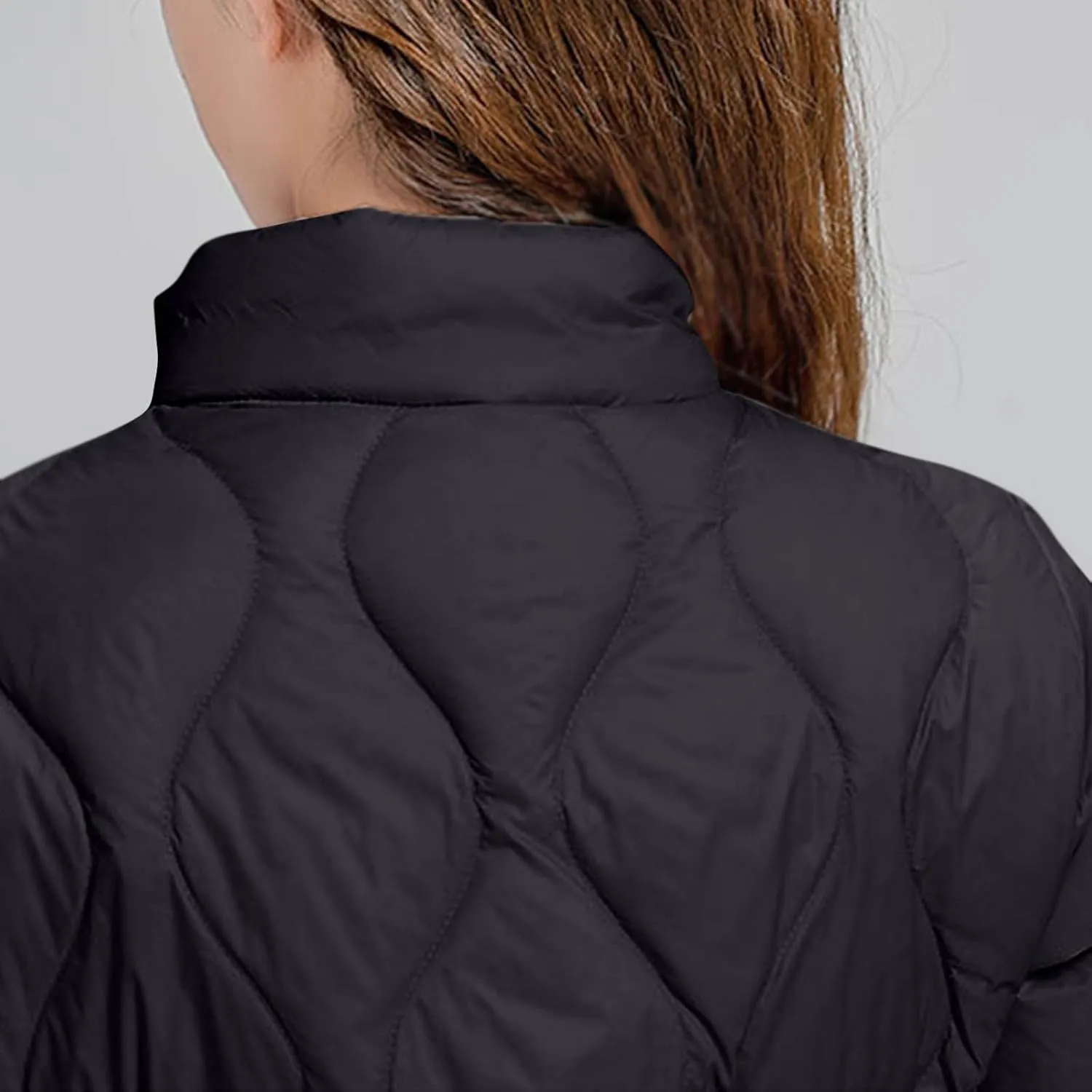Quilted Lightweight Jackets for Women Plus Size Short Puffer Coats Stand Collar Zipper Down Jacket for Fall Winter