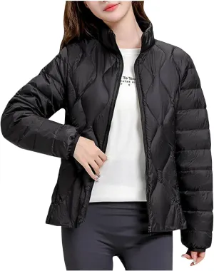 Quilted Lightweight Jackets for Women Plus Size Short Puffer Coats Stand Collar Zipper Down Jacket for Fall Winter