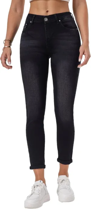 RHODANTHE Women's Ripped Boyfriend Jeans Stretch Skinny Jean Trendy Distressed Straight Leg Jeans with Holes