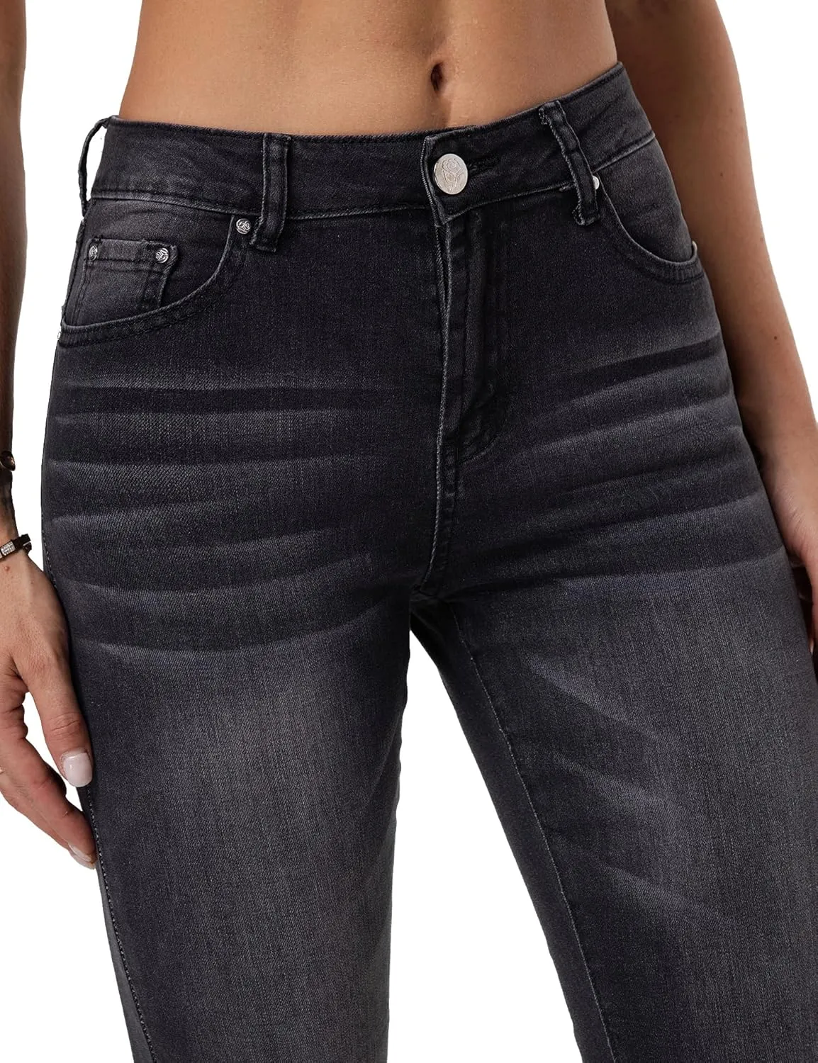 RHODANTHE Women's Ripped Boyfriend Jeans Stretch Skinny Jean Trendy Distressed Straight Leg Jeans with Holes