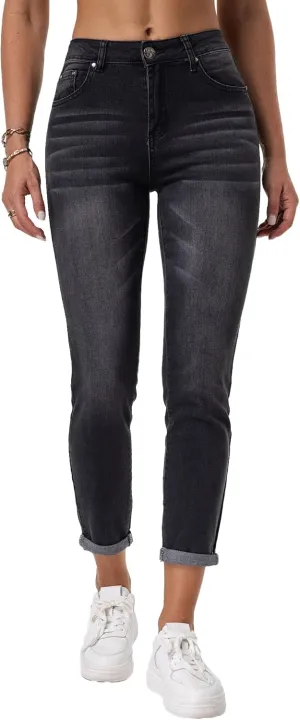 RHODANTHE Women's Ripped Boyfriend Jeans Stretch Skinny Jean Trendy Distressed Straight Leg Jeans with Holes