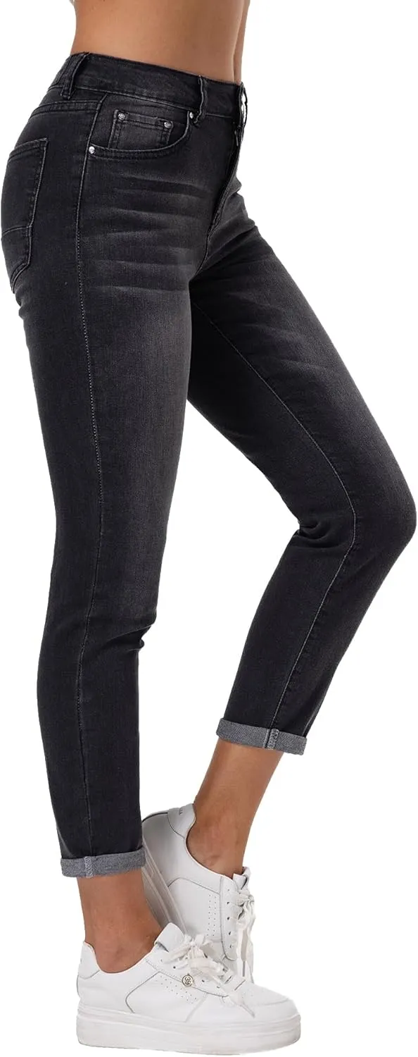 RHODANTHE Women's Ripped Boyfriend Jeans Stretch Skinny Jean Trendy Distressed Straight Leg Jeans with Holes