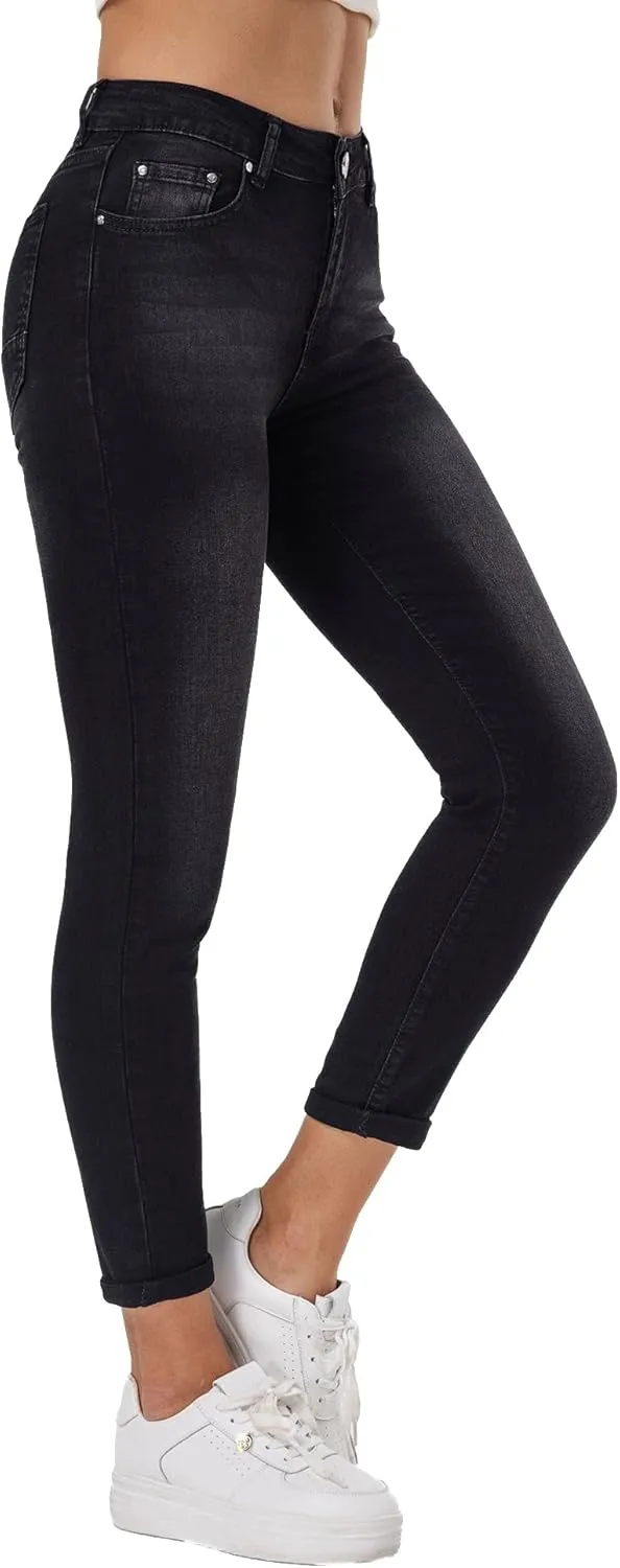 RHODANTHE Women's Ripped Boyfriend Jeans Stretch Skinny Jean Trendy Distressed Straight Leg Jeans with Holes
