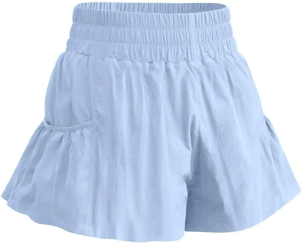 Running Shorts for Women Casual Fitness Gym Shorts Quick Dry Summer Ruffled High-Waisted Lounge Shorts with Pockets