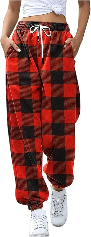 sdbrld Christmas Sweatpants Womens Sherpa Fleece Lined Sweatpants Winter Fashion Xmas Print Drawstring Active Lounge Joggers